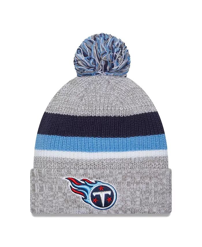 

Мужская вязаная шапка Tennessee Titans цвета Хизер серая с манжетами и помпоном New Era, серый