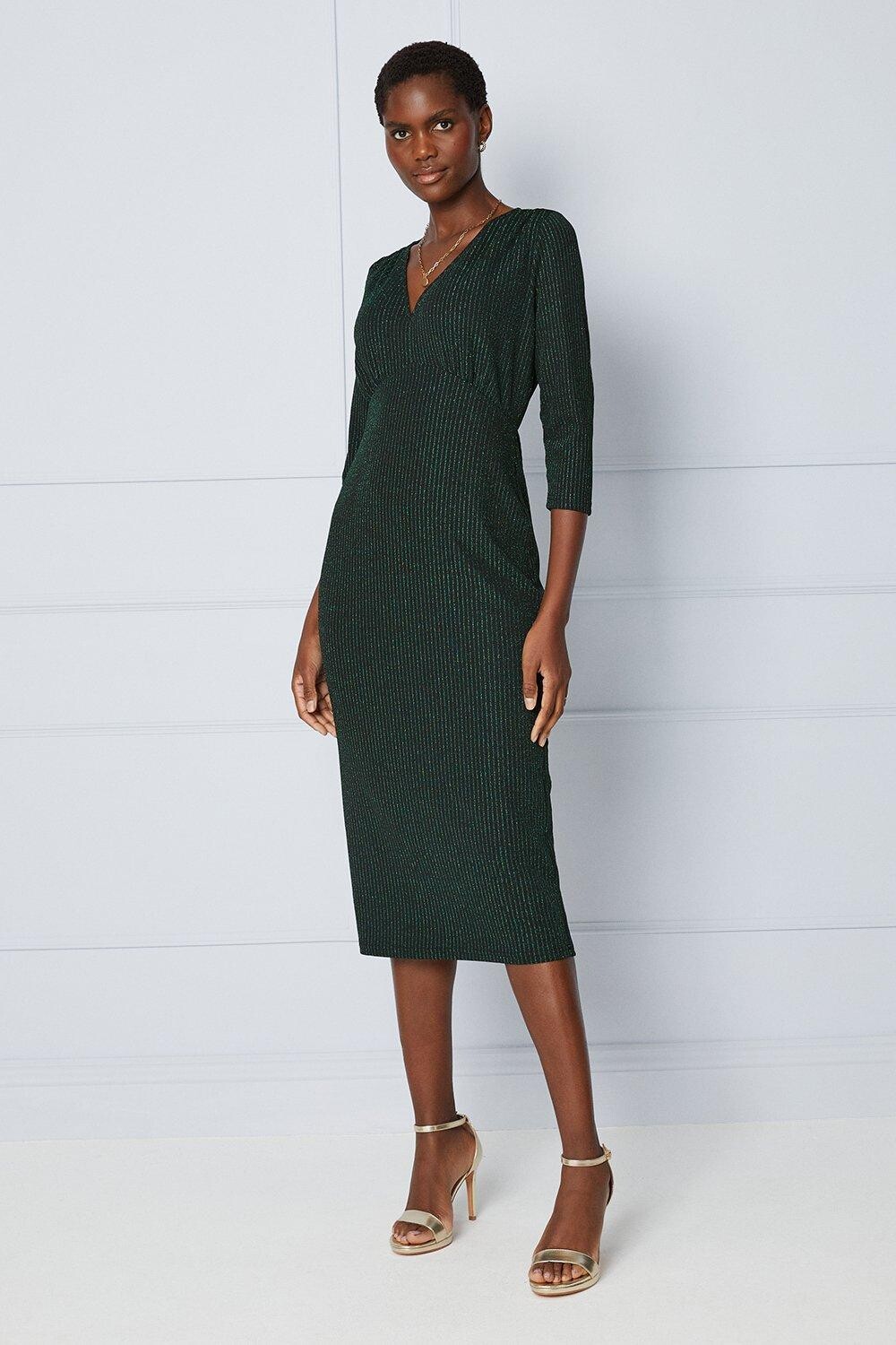 

Платье миди в блестящую полоску Wallis, зеленый