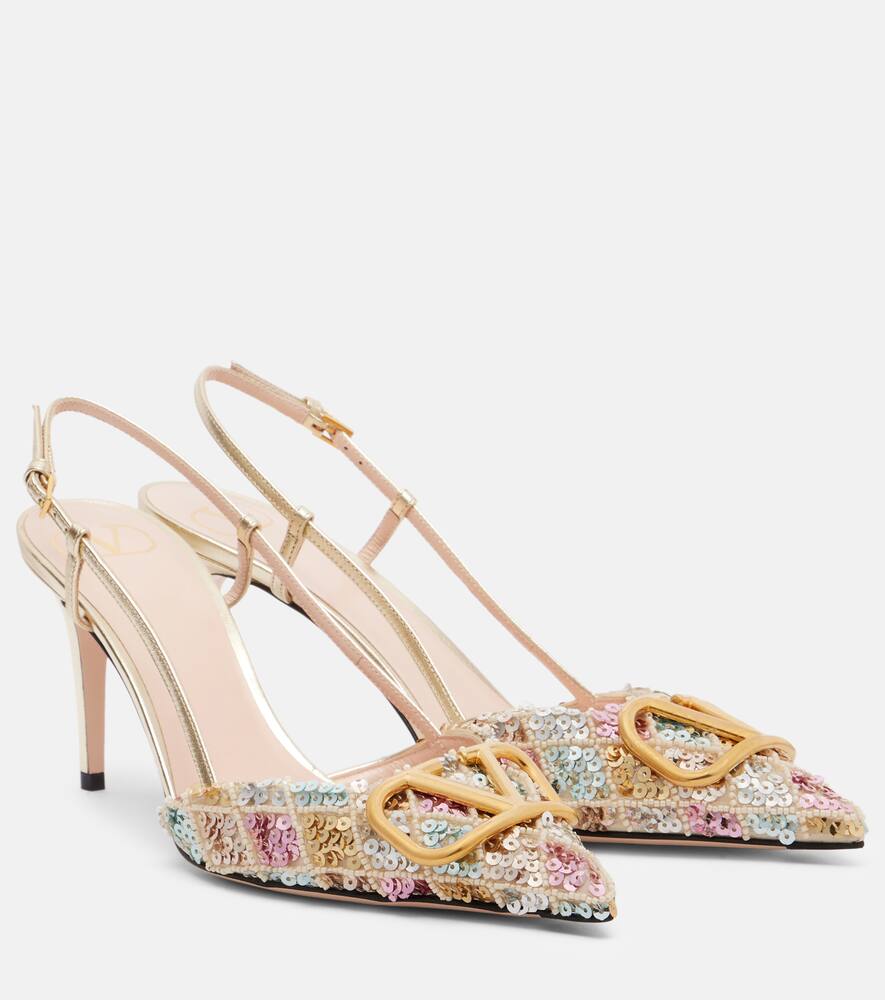 VLogo 80 босоножки-лодочки на тонком каблуке из кожи со стразами Valentino Garavani, Multicolor/Platino