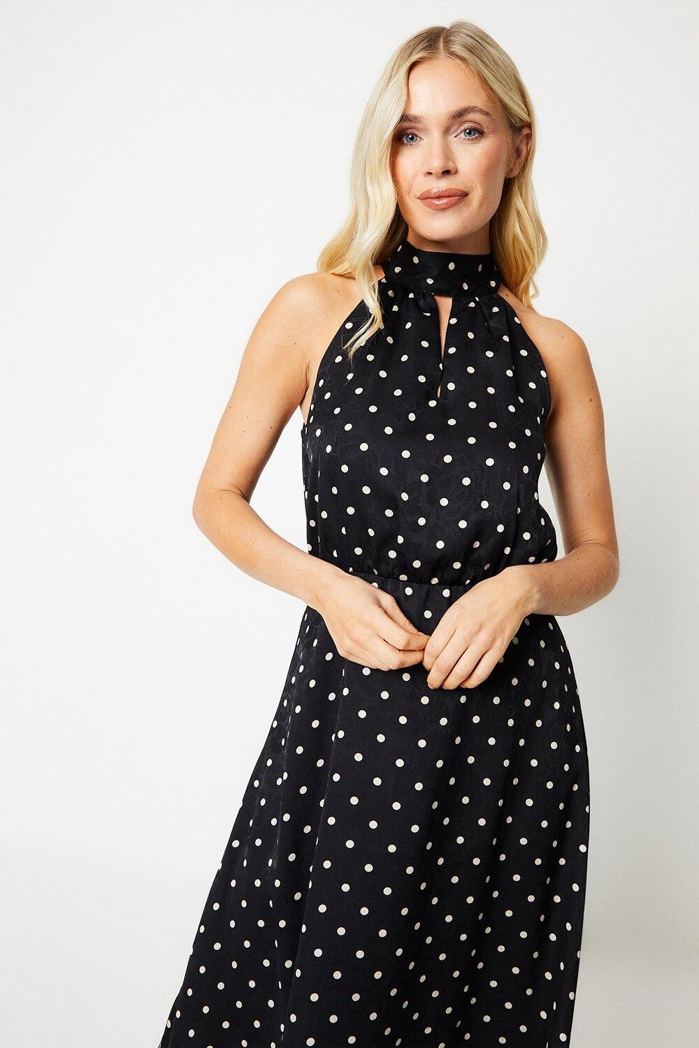 

Жаккардовое атласное платье миди с воротником-халтер и воротником-халтер для миниатюрных случаев Wallis, мультиколор