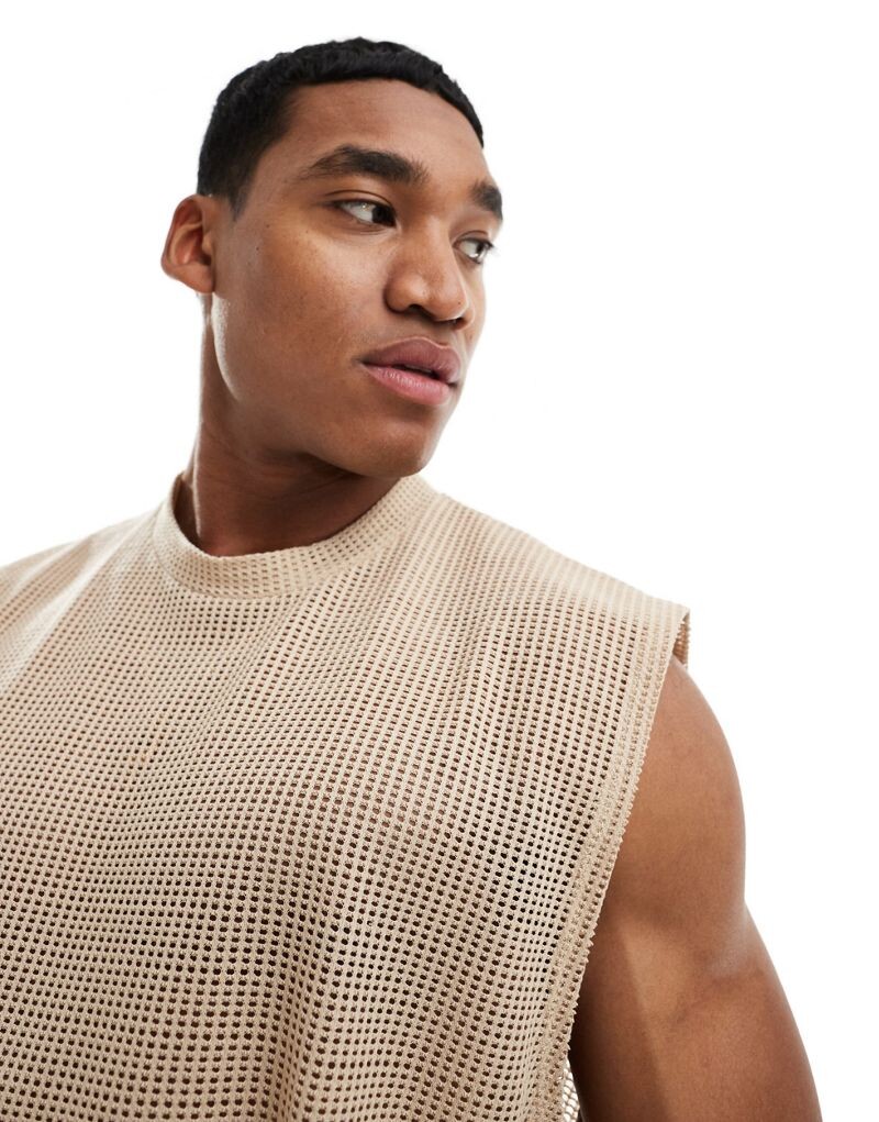 

Бежевая объемная майка из перфорированной сетки ASOS DESIGN