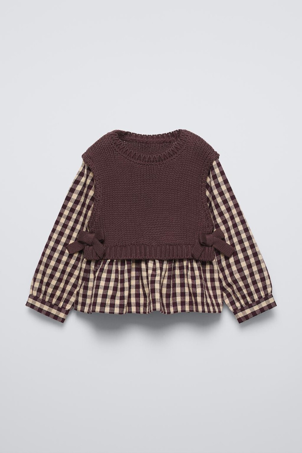 

Клетчатая рубашка комбинированный трикотажный жилет ZARA, цвет chocolate