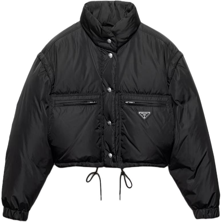 

Короткая пуховая куртка с воротником-стойкой PRADA, черный