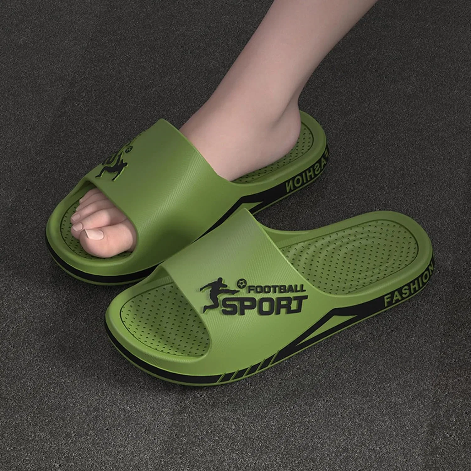 Мужские тапочки - Мужские однотонные тапочки для душа, дома, с нескользящей дышащей массажной мягкой подошвой, быстросохнущие, удобные, на плоской подошве Generic, Grün — фото 2