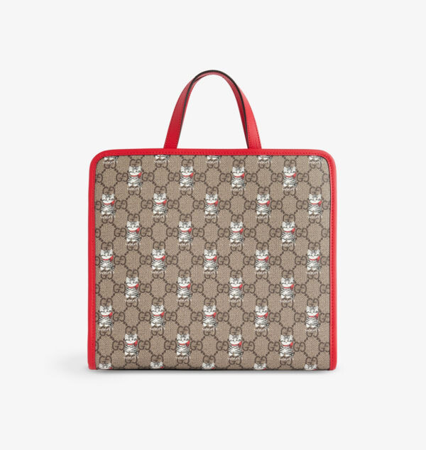 

Детская сумка-тоут из холста с монограммой gg и котом Gucci, мультиколор