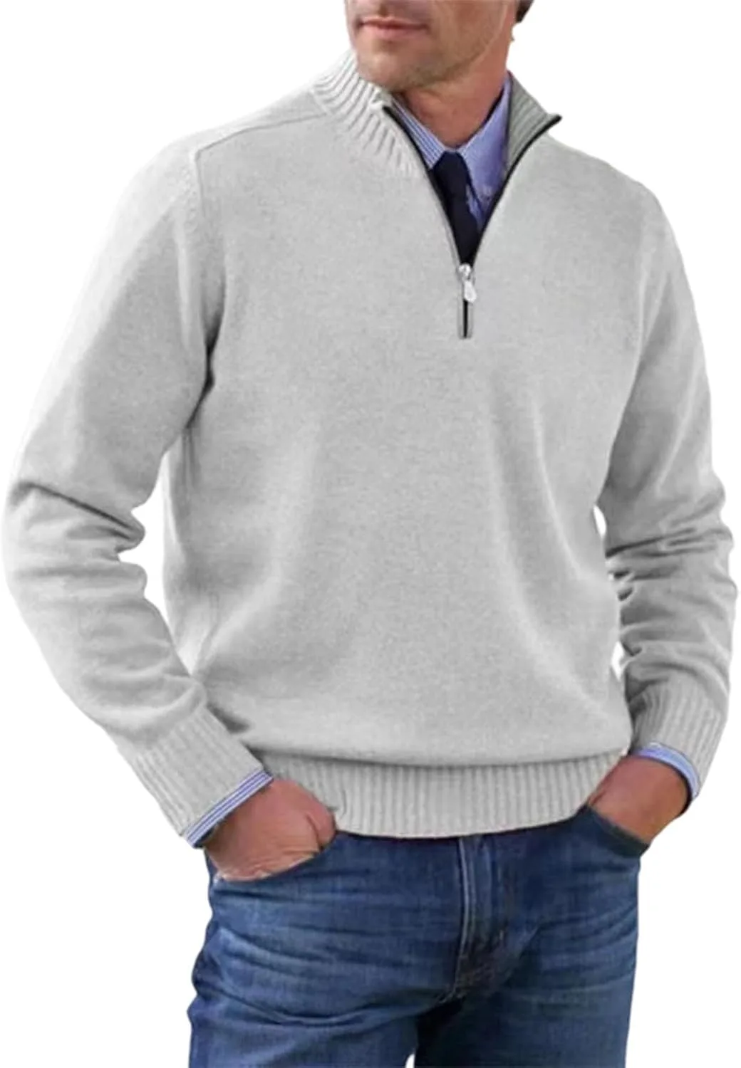 

Мужской свитер с четвертью молнии Slim Fit легкий с воротником-стойкой