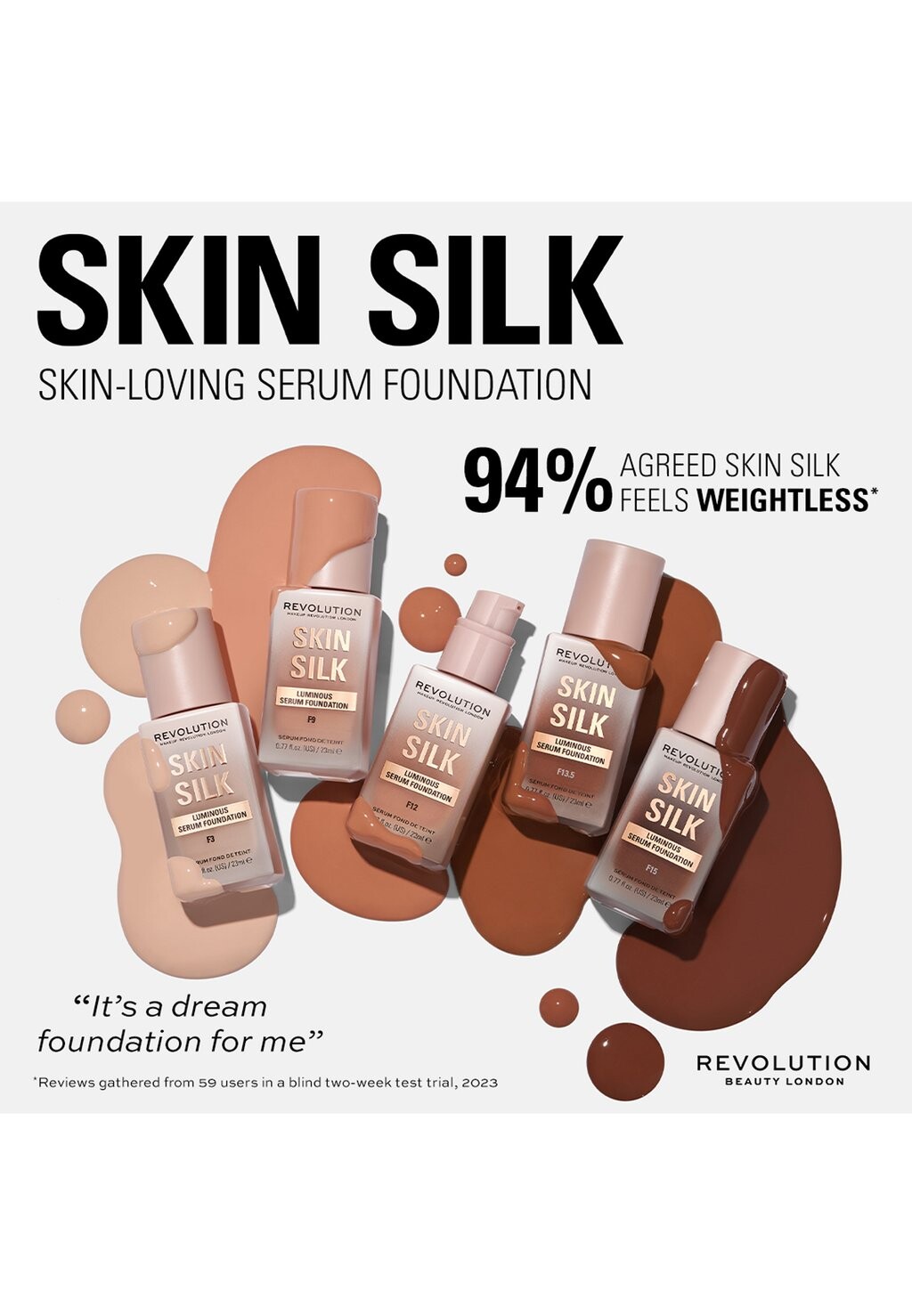 Тональная основа REVOLUTION SKIN SILK SERUM FOUNDATION Makeup Revolution, цвет f20 — фото 4