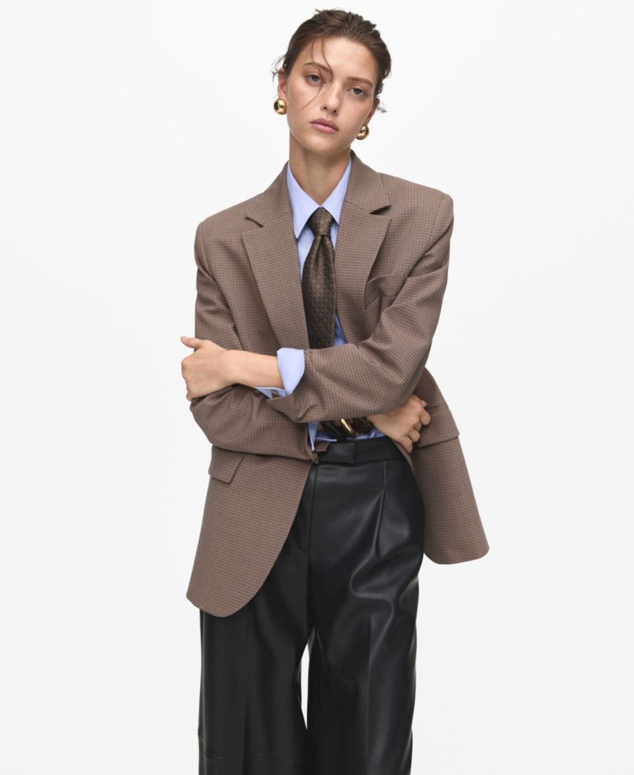 

Женские брюки с широкими штанинами, имитирующие кожу MANGO, Black