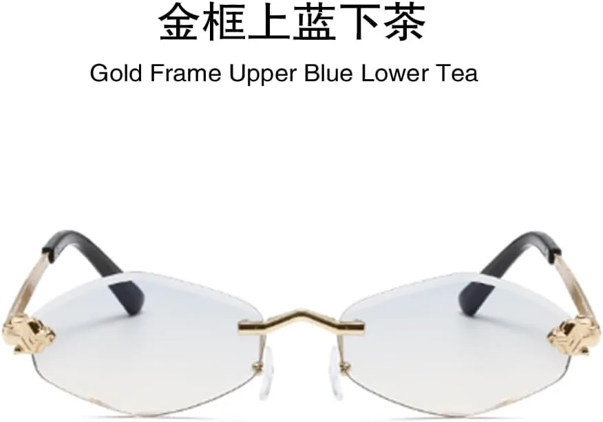 

Летние солнцезащитные очки без оправы в форме ромба, модные многоугольные очки для вечеринок, солнцезащитные очки UV400 Weloveushop, Gold Frame Upper Blue Lower Tea