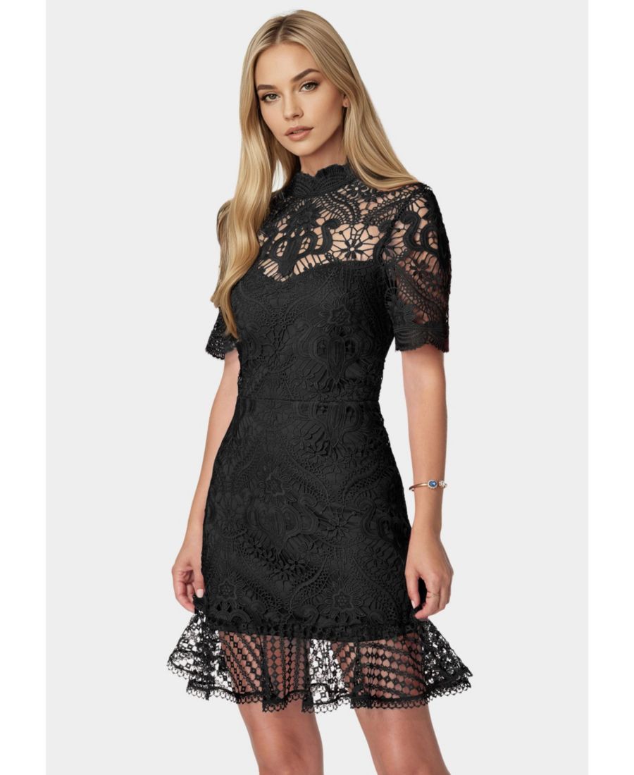 

Женское мини-платье с кружевом и оборками Bebe, Black