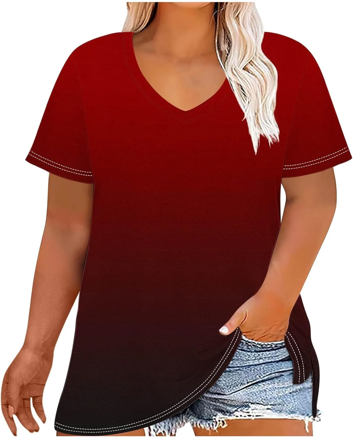 

Женские блузки Plus Size с градиентным принтом, короткий рукав, свободный крой Smxrfitk