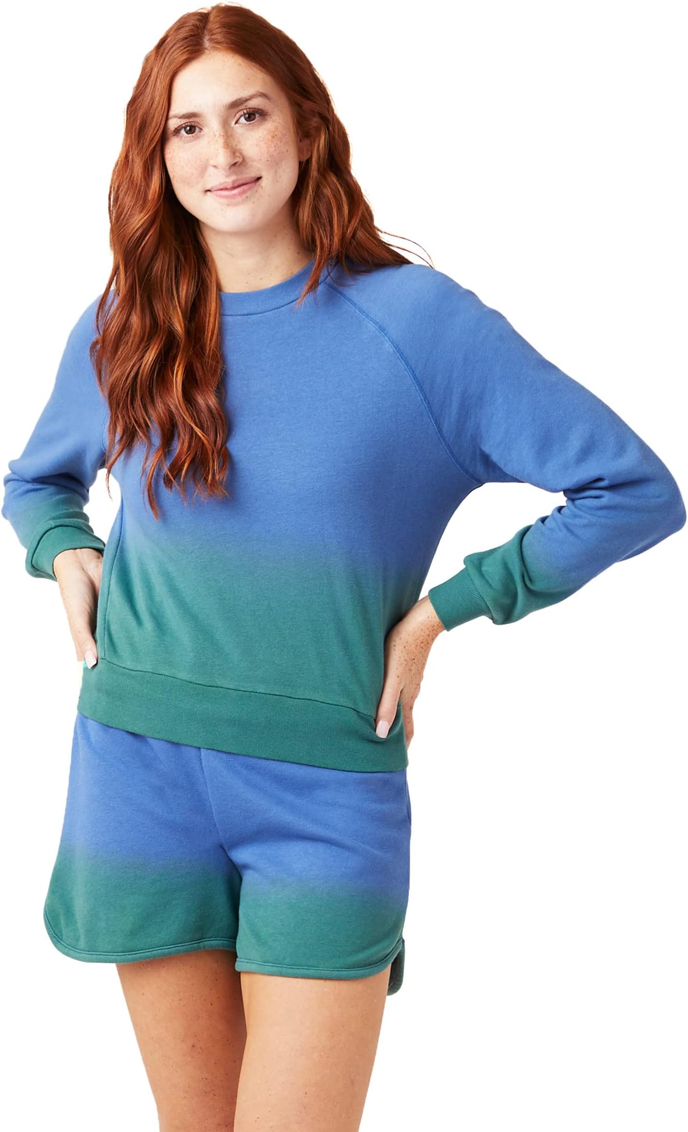 

Толстовка Alternative Washed Terry Raglan Pullover Crew, цвет Blue/Green Dip-Dye