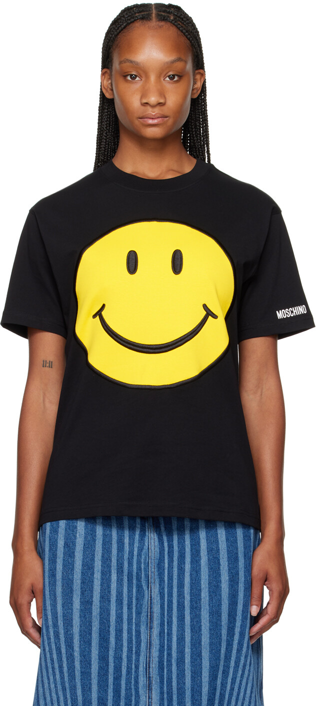 

Черная футболка с вышитым рисунком Moschino