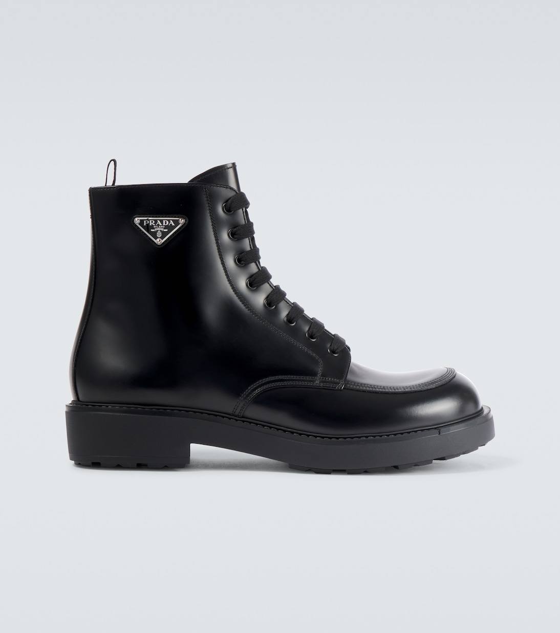 

Ботинки тактические из гладкой кожи с логотипом Prada, черный