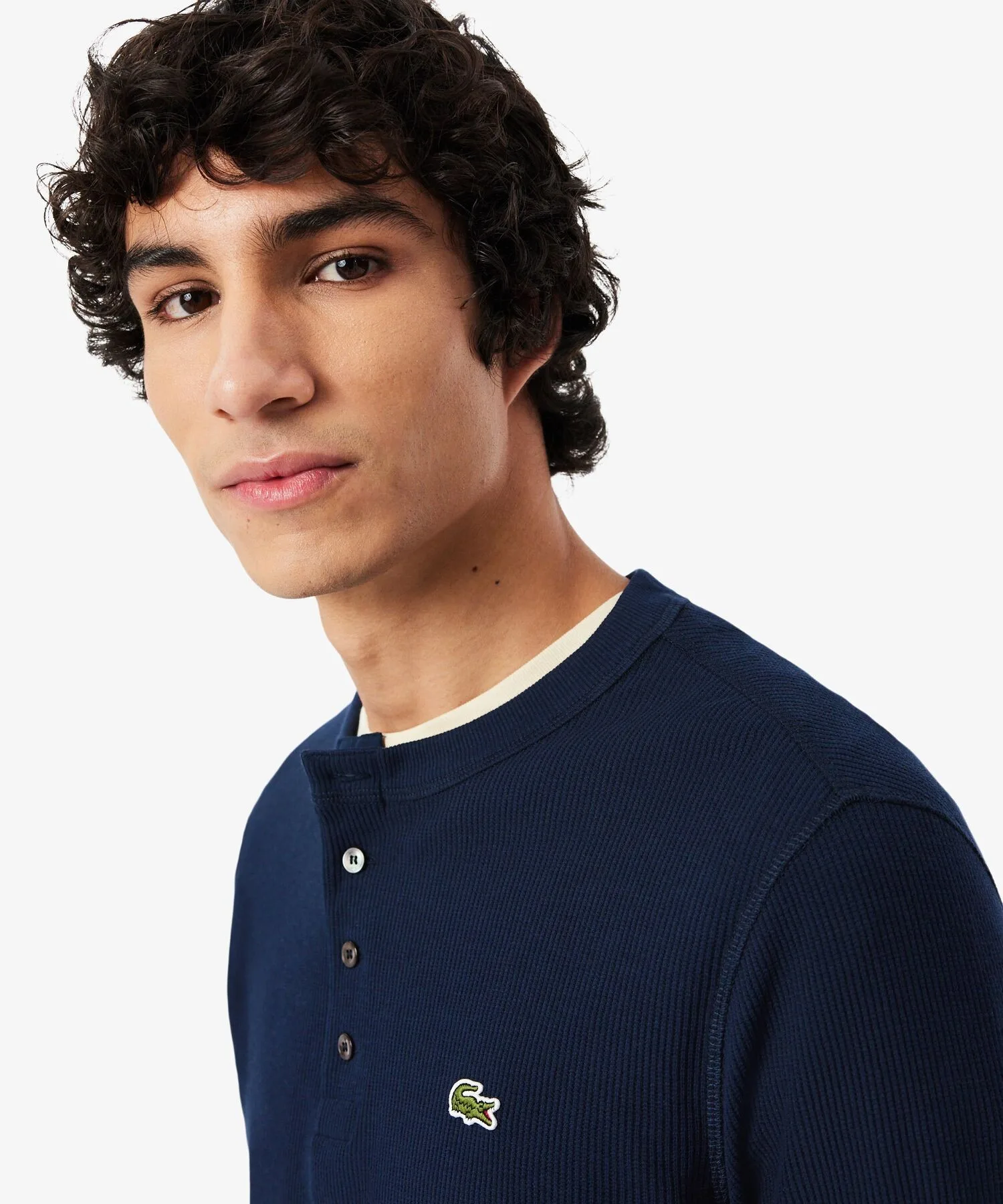 Унисекс футболка-поло с длинным рукавом LACOSTE из хлопка белого цвета — фото 3