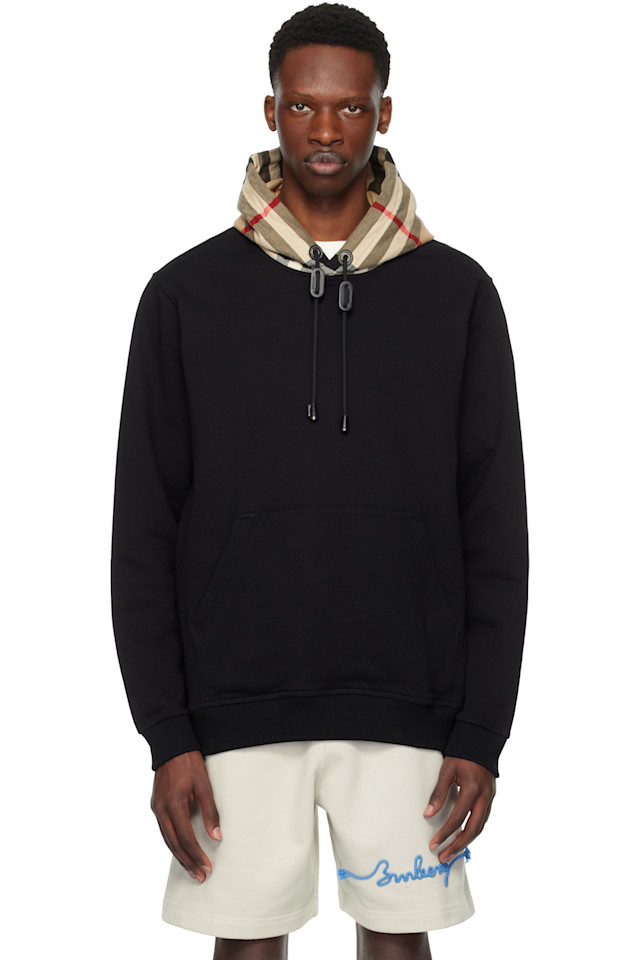 

Хлопковая худи с капюшоном Check Burberry, черный