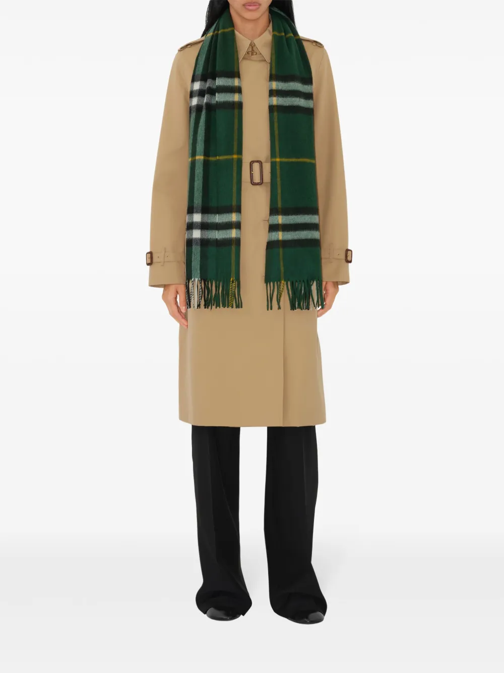 Кашемировый шарф в клетку BURBERRY, зеленый — фото 3