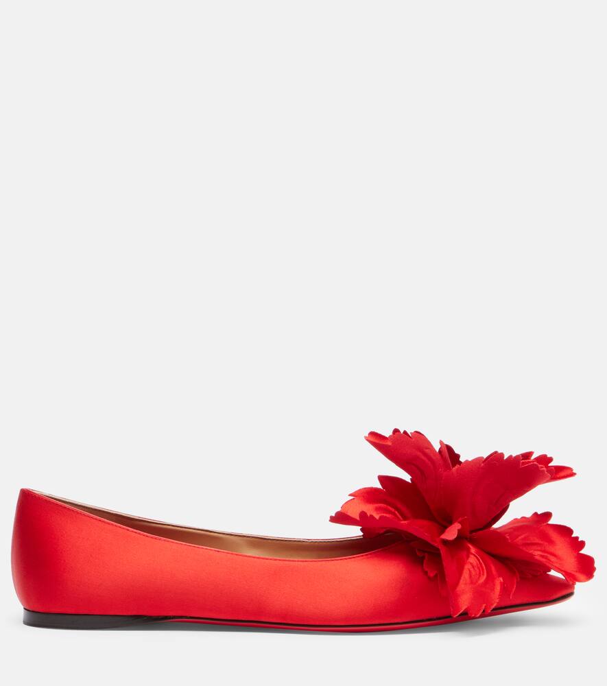 Балетки Gemy из сатина с цветочной аппликацией Ferragamo, Flame Red/Lipst — фото 4