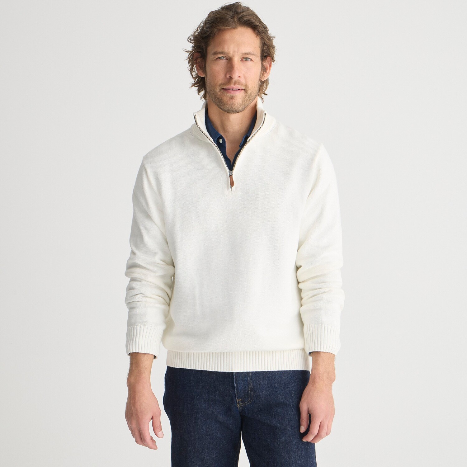 

Свитер из хлопка Heritage с застежкой-молнией на половину длины J.Crew, белый