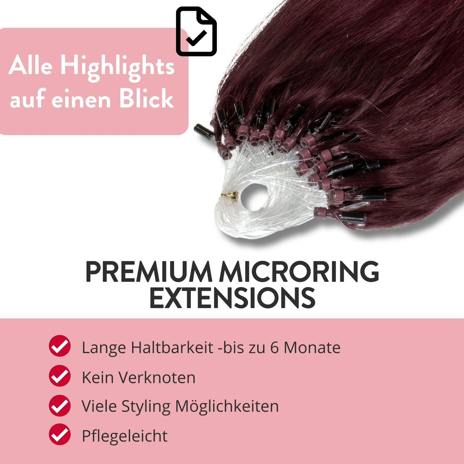 Накладные волосы microring extensions premium echthaar #55/66 hellbraun intensiv violett-intensiv 0,8g Hair2Heart, 40cm, количество 25 шт. — фото 3