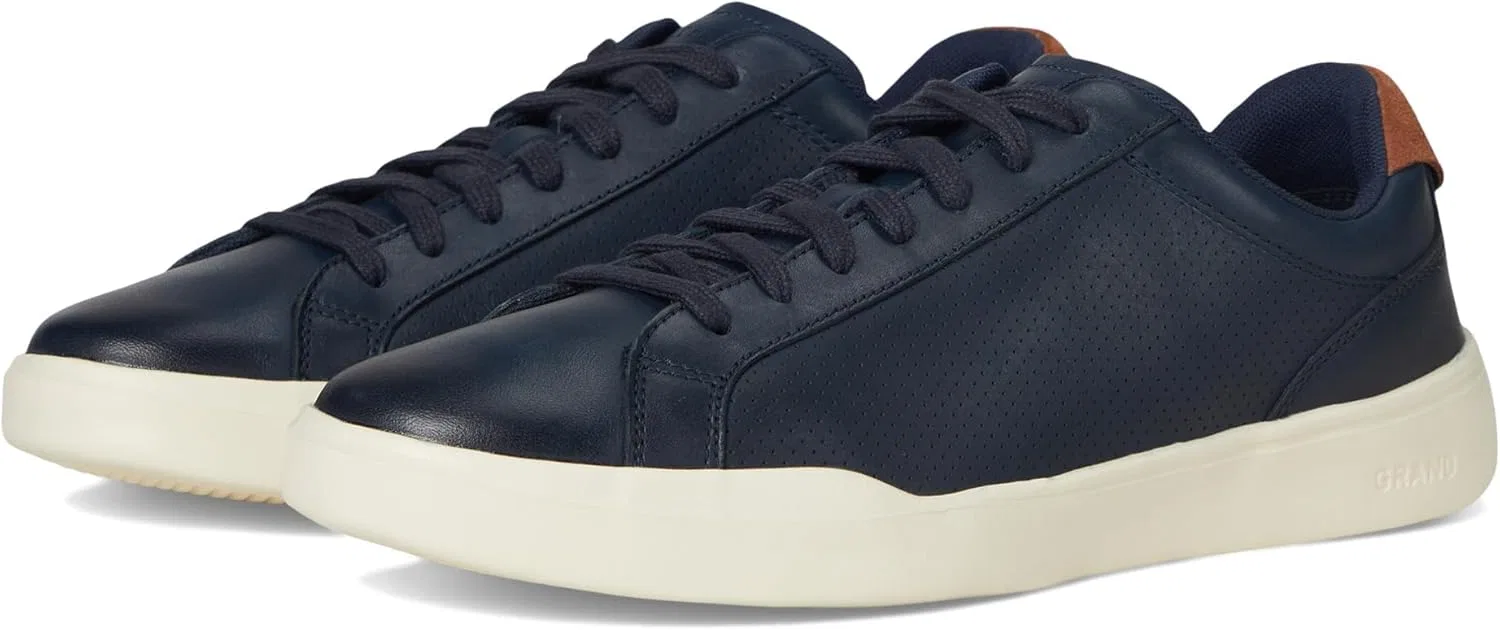 Мужские кроссовки Cole Haan Grand Crosscourt Modern с перфорированным носком и шнуровкой, легкие кожаные, 2-Navy Blazer British Tan Ivory