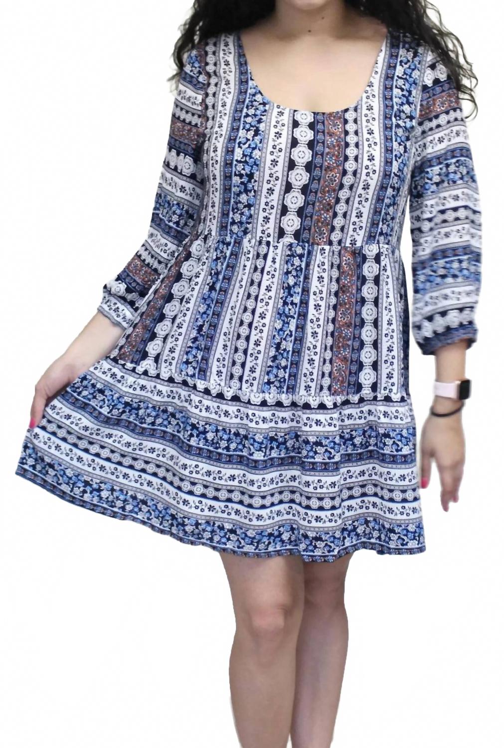 

Крестьянское короткое платье с перекрестной спинкой в синем и белом цветах Umgee