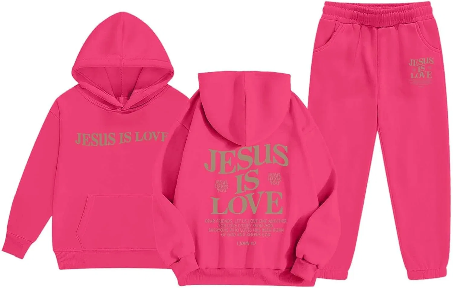 Детский спортивный костюм с принтом Trust in The Lord Jesus, Z01 Hot Pink — фото 4