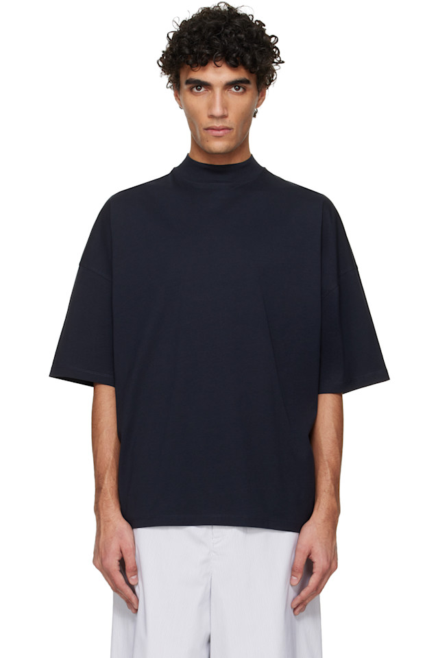 

Jil Sander Хлопковая футболка с высоким воротником темно-синего цвета