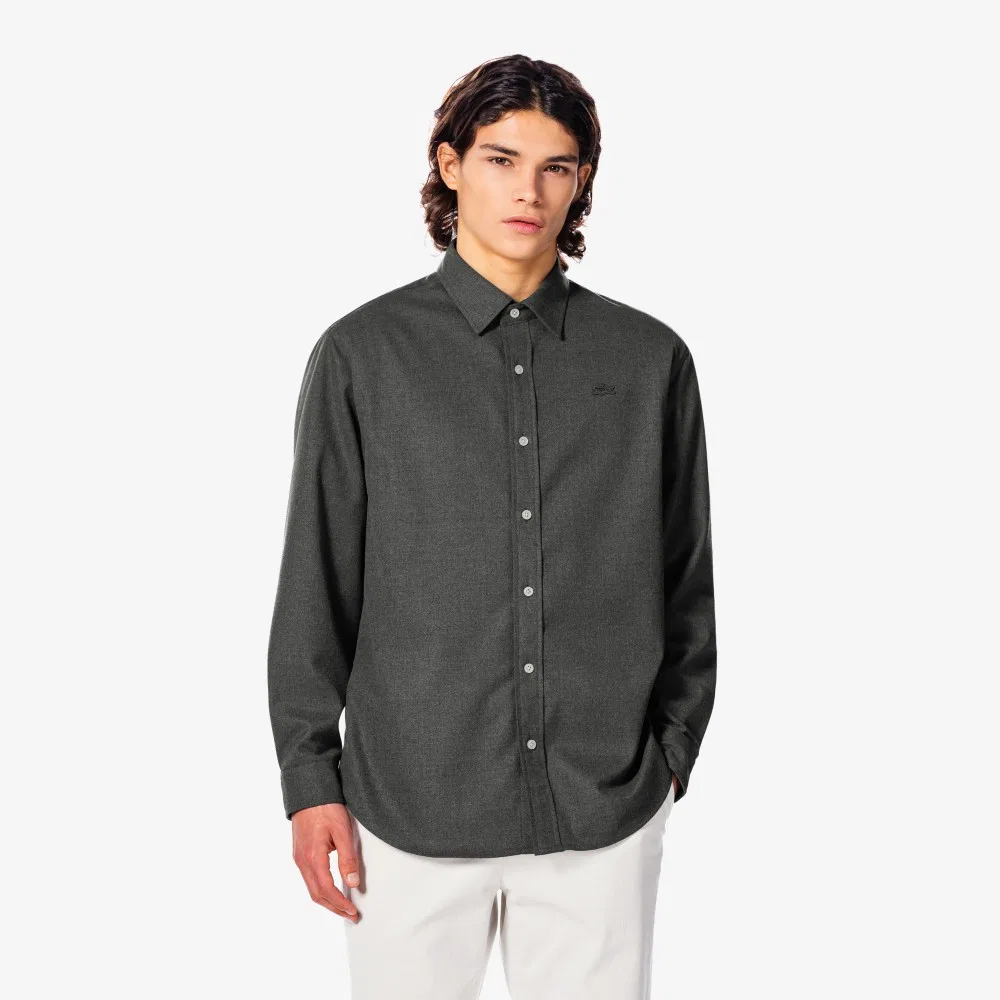 Мужская фланелевая однотонная рубашка серая от Lacoste