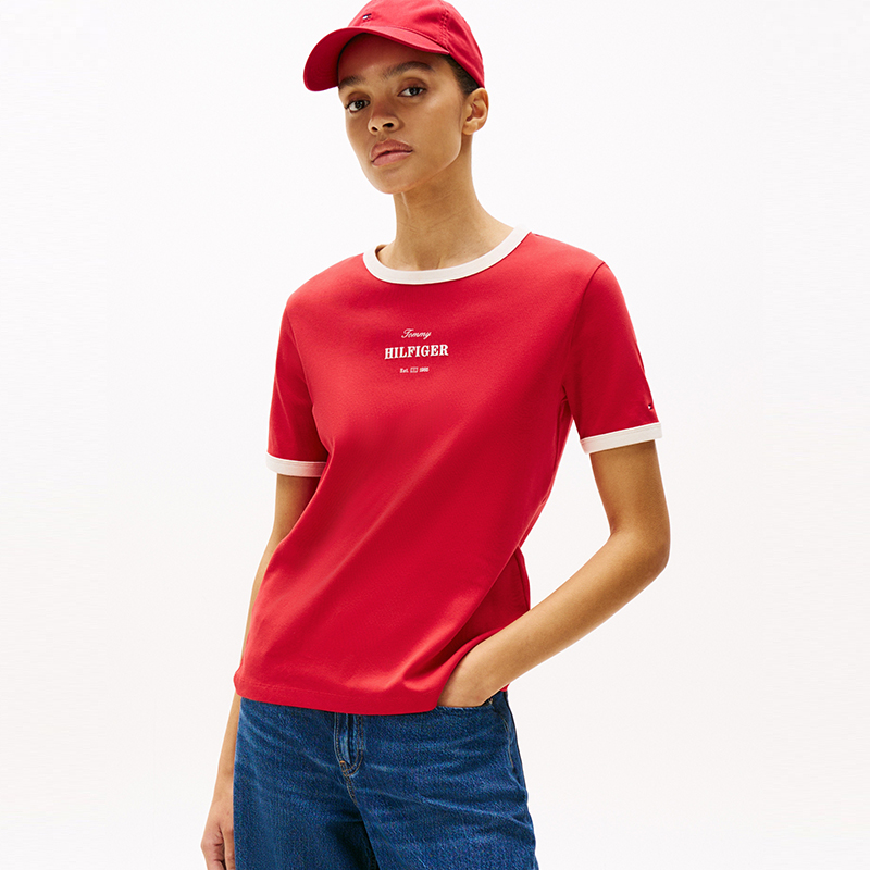 Футболка с двухцветным тисненым логотипом Tommy Hilfiger, красный xlg — фото 4