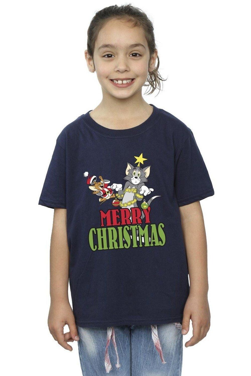 

Хлопковая футболка Merry Christmas Baubles Tom & Jerry, темно-синий