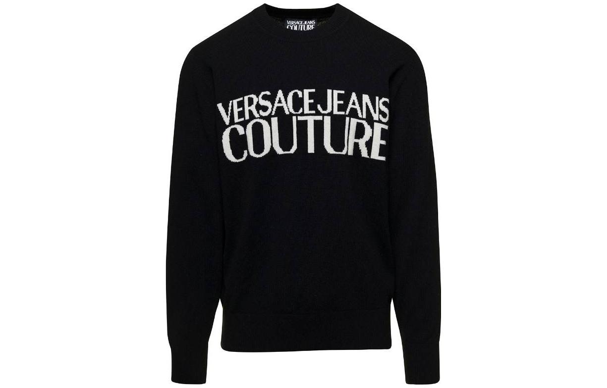 

Logo-Intarsia Knitted Crewneck Jumper VERSACE JEANS, черный
