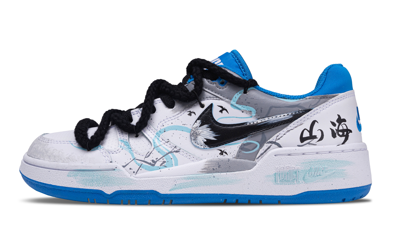 

Nike Полноразмерные скейтерские кроссовки мужские лоу-топ белый синий черный цветовая схема