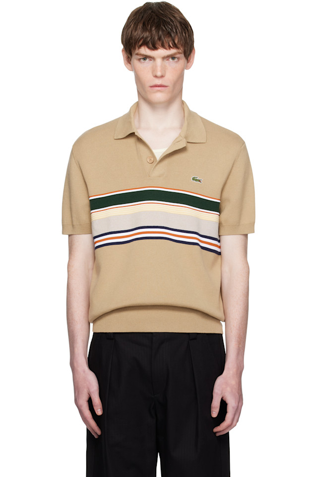 

Lacoste Бежевая полосатая рубашка поло с воротником, произведено во Франции