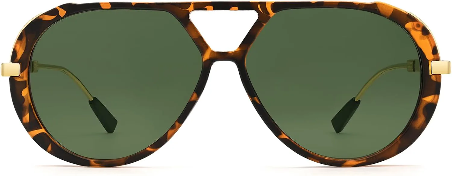 

Солнцезащитные очки-авиаторы Dollger большого размера для женщин и мужчин, модные, ретро, ​​большие, в винтажном стиле 70-х годов, Leopard Frame Dark Green Lenses