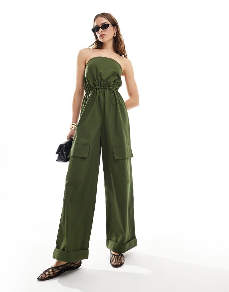 

Комбинезон цвета хаки с бумажным пакетом и поясом ASOS DESIGN