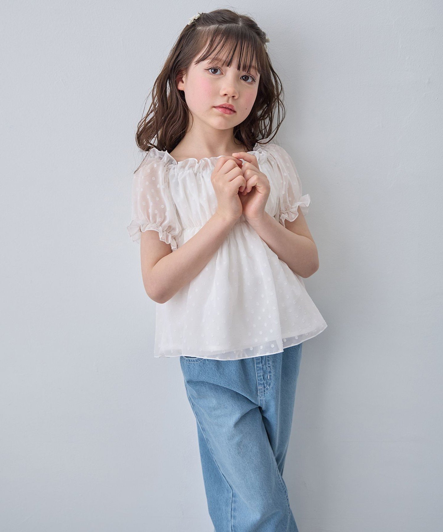 Двусторонняя прозрачная блузка из ткани добби ANY KIDS, White [002]