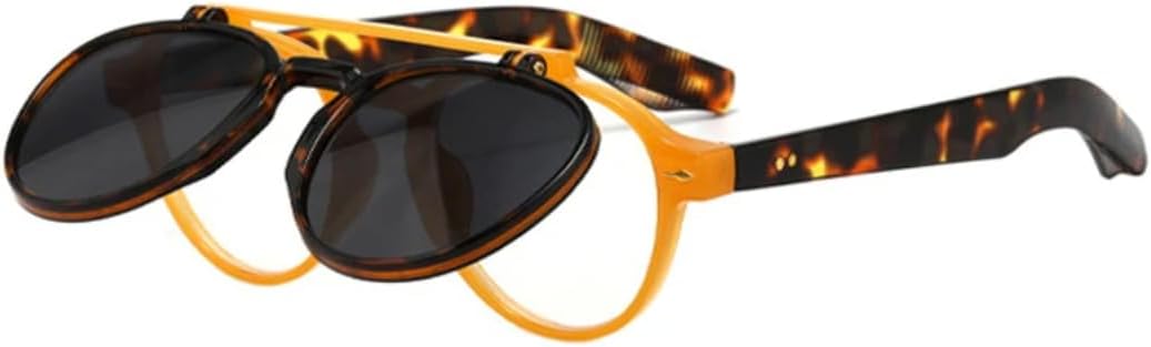 

Популярные модные женские солнцезащитные очки с двойной перемычкой, овальной формы, ретро-очки с откидными линзами, защита от УФ-излучения UV400, мужские очки с заклепками, панк-градиентный дизайн UATXTAU, Orange Leopard Grey