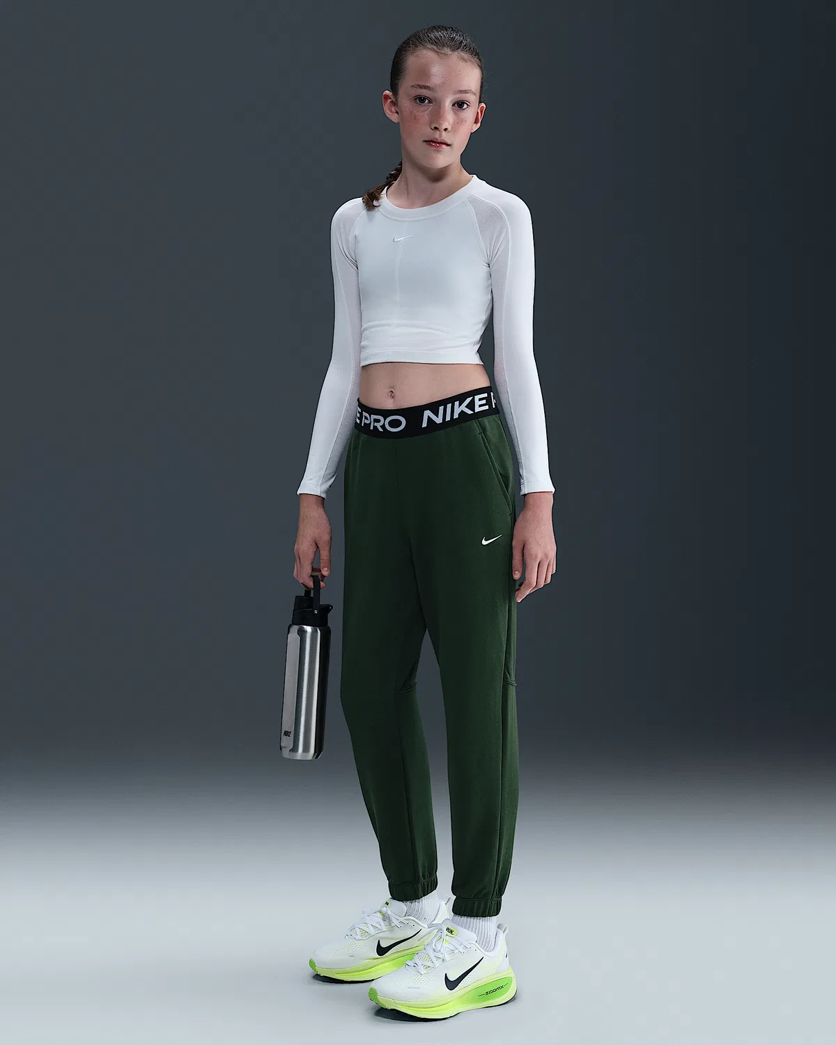 Детские (девчачьи) джоггеры Nike Pro Fleece Dri-FIT, Fir/Fir/Black/White