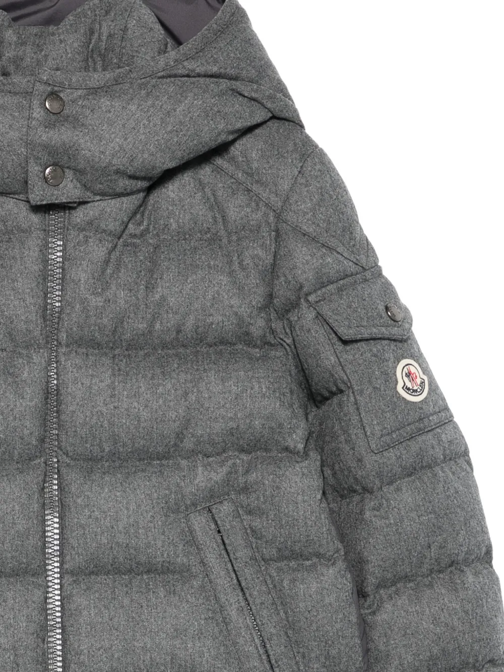 Шерстяной пуховик Montgenevre с капюшоном Moncler Enfant, серый — фото 3