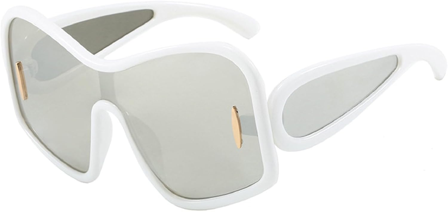 

Большие цельные солнцезащитные очки-щитки для женщин, модные панк-солнцезащитные очки квадратной формы, винтажные солнцезащитные очки в большой оправе для мужчин, защитные очки-маска mincl, White&silver