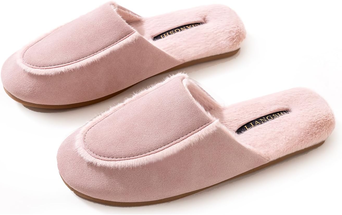 

Замшевые мюли с меховой подкладкой для женщин и мужчин, закрытые тапочки, элегантная домашняя обувь, сандалии Yafirgeer, розовый