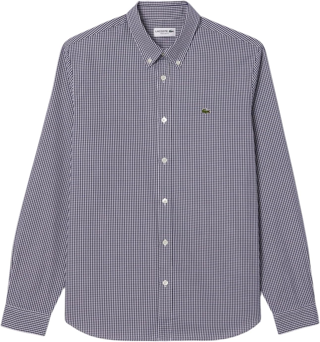 Lacoste мужская длинная рубашка в клетку Gingham на пуговицах, White/Navy Supima Cotton — фото 4