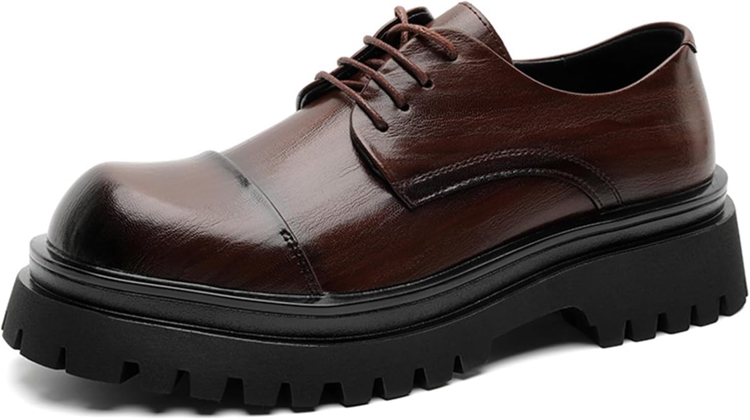 

Мужские кожаные туфли дерби с закрытой шнуровкой, платформой и классическим круглым носком, противоскользящей подошвой, для офиса, повседневной носки и делового стиля Bzikbge, коричневый