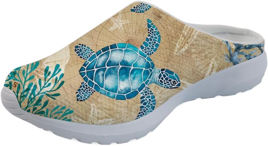 

Кроссовки-мюли Forchrinse Blue Cow для женщин, без задника, с сеткой, на платформе, удобные домашние, и спортивные тапочки, Vintage Turtle