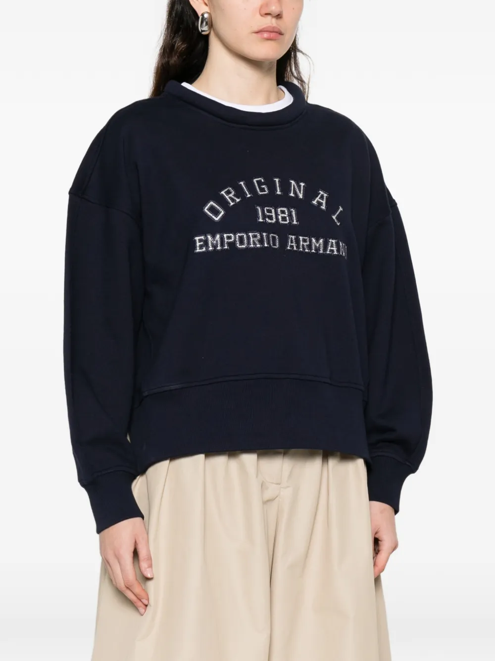 Удлиненный свитшот свободного кроя с длинными рукавами Emporio Armani, синий — фото 3