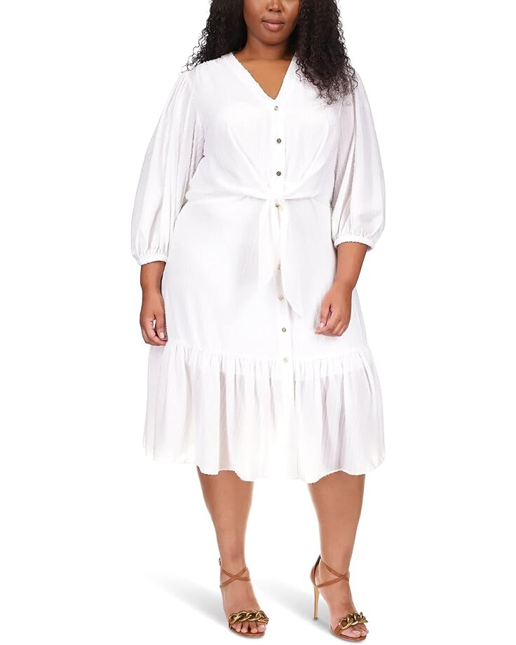 

Платье MICHAEL Michael Kors Plus Size Pinstripe Tie Midi, белый