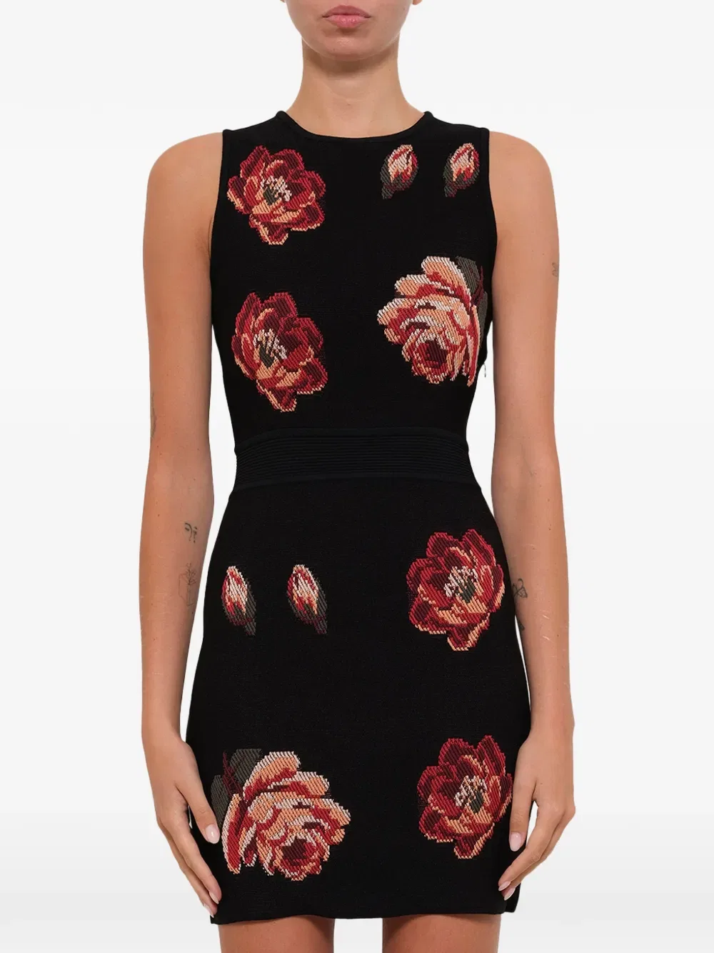 Мини-Платье из вязаного трикотажа с розовым узором Alexander Mcqueen, черный