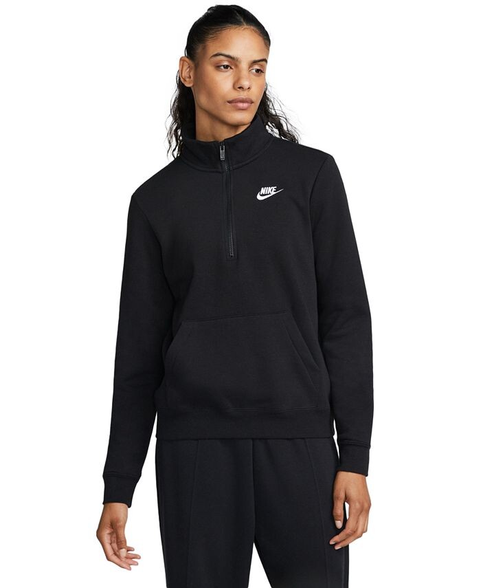 

Женская спортивная одежда Club Флисовая толстовка с молнией 1/2 Nike, черный