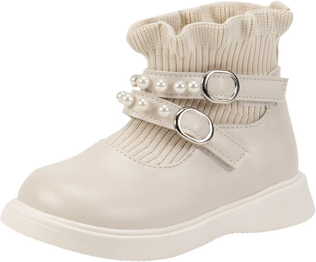 

Девочкам милые короткие ботинки модные с шнуровкой с отделкой жемчугом принцессы стильные ботильоны Generic, Beige